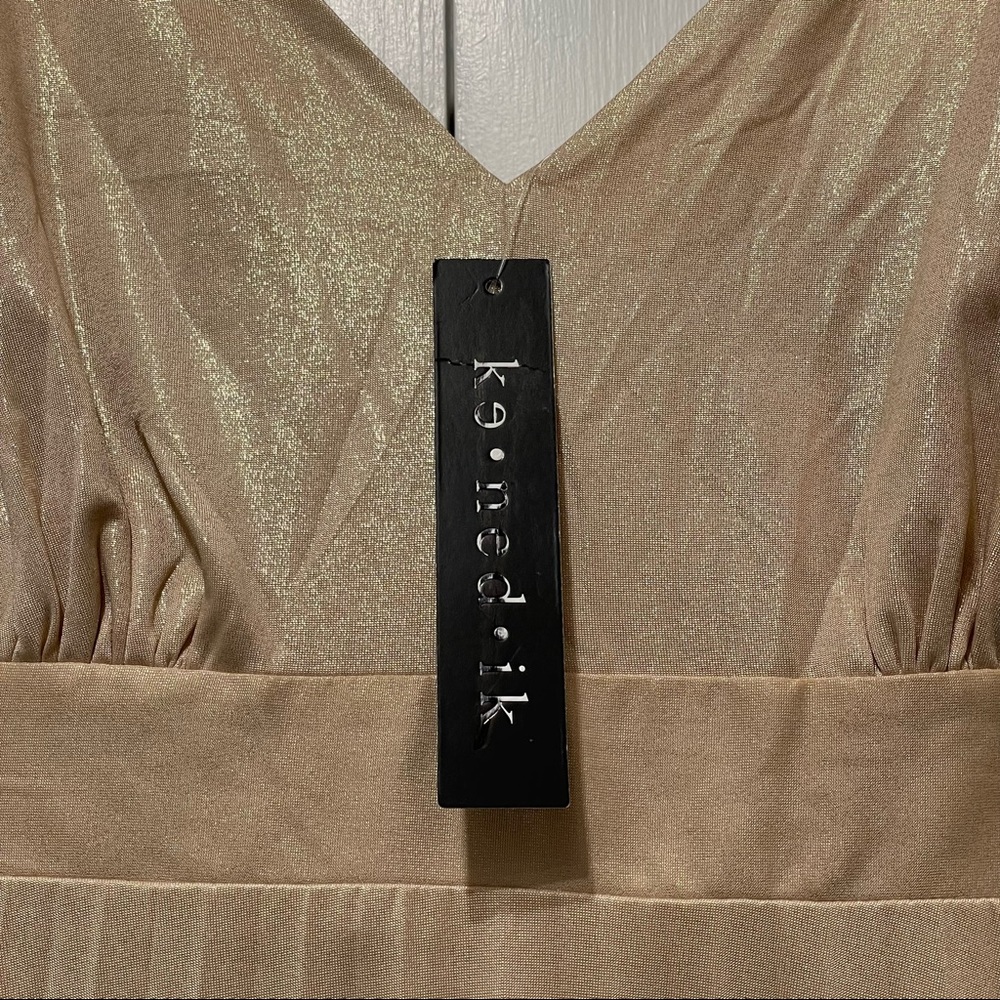 sold-Kenedik Dress Womens Large Gold Pleated Formal Cocktail A Line - Picture 7 of 13